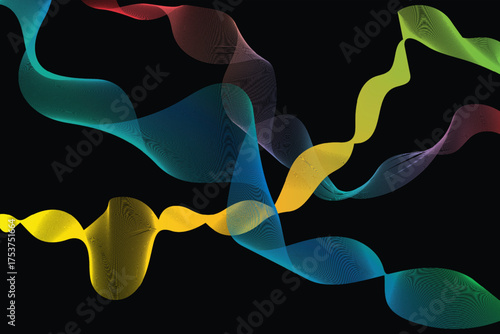 Abstract Multicolored Ribbon Waves on Black Background Futuristic Design Element for Modern Projects and Creative Visuals