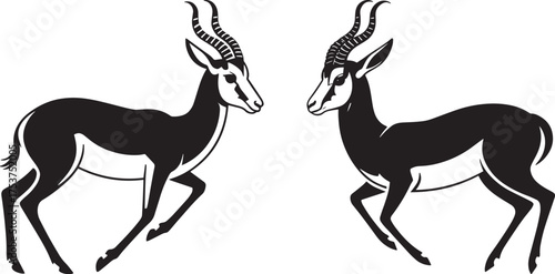 Pair of Springbok Antelopes Black Silhouette Vector Illustration African Wildlife Graceful Animal