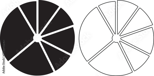 Black and white pie charts showing data visualization and analysis in a simple clear and effective way for presentations and reports