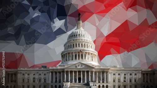 The US capital building with the american flag in low poly style. Background for political or social design.
