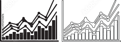 Business data analysis shown with bar and line charts for presentations and reports on business growth and financial performance analysis