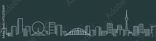 Tianjin Simple Lines Skyline on Dark Background