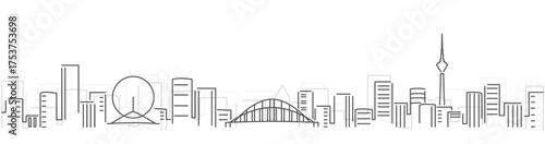 Tianjin Simple Dark Lines Skyline on White Background