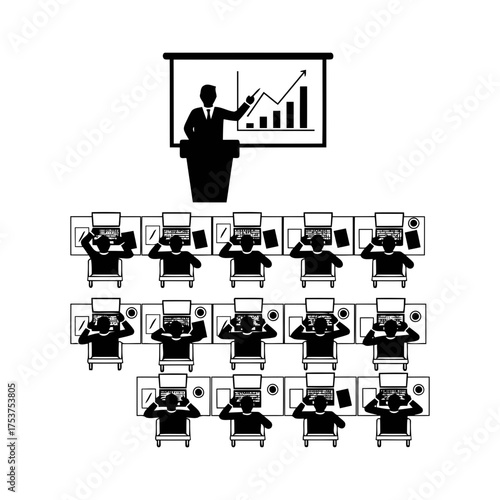 Presentation vector art of business presentation with graph is being given