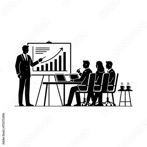Presentation vector art of business presentation with bar graph and audience