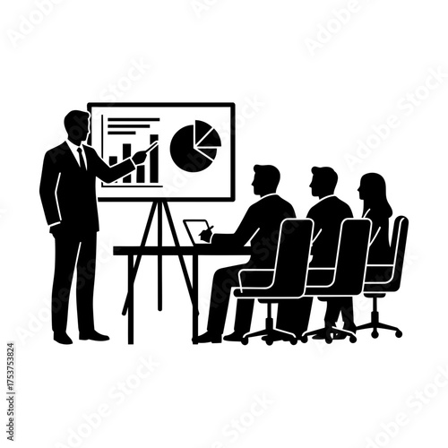 Presentation vector art of business presentation with pie chart and audience