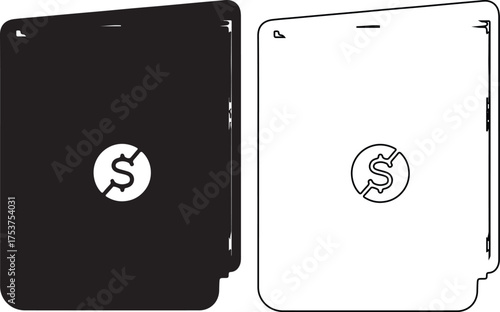Black and white illustration of two digital tablets displaying a no currency symbol representing financial restrictions and economic challenges