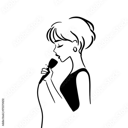 Singer. Singer simple black and white line art vector logo