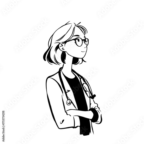 Veterinarian. Veterinarian simple black and white line art vector logo