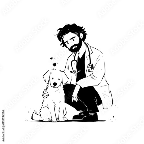 Veterinarian. Veterinarian simple black and white line art vector logo