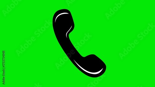 video animation black and white telephone tube in call concept icon, on a green chroma key background screen