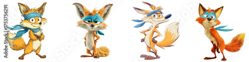 Charming cartoon fox characters with expressive poses, ready for animation or children's books, ideal for cheerful designs and playful projects, originally vector art
