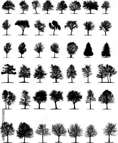 set of trees silhouettes