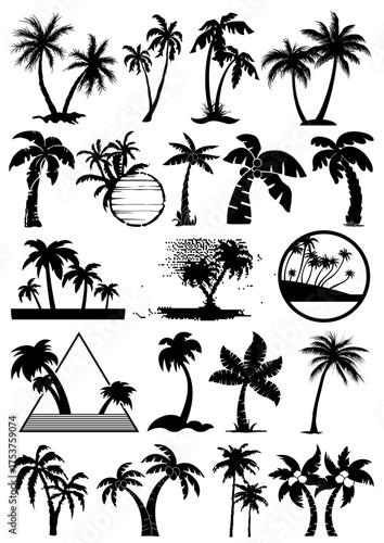 vector set of tropical palm trees