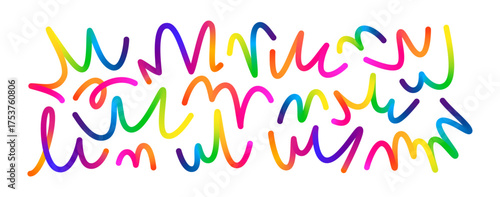 Abstract Color Gradient Line Shapes. Vector Dynamic Wavy Ribbons. Rainbow Color Squiggle Graffiti Lines Set.