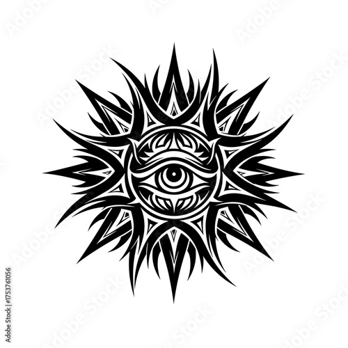 Intricate tribal eye design with symbolic meaning, perfect for tattoo art and spiritual themes, ideal for artistic projects and mystical branding campaigns