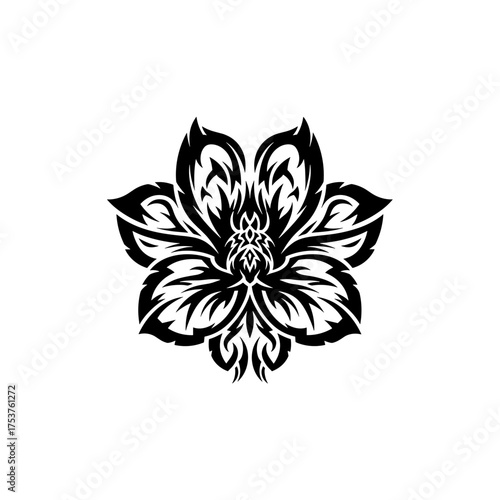 Elegant black flower with intricate details for tattoo design or logo creation, adding a touch of nature and sophistication to your creative projects