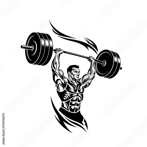 Powerful weightlifter conquering heavy barbell with intense focus, ideal for fitness brands, gym promotions, and motivational content about strength and grit