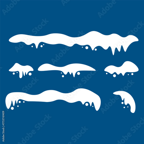 Snowy caps, white snow pile, vector illustration.
