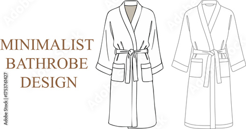 Minimalist white bathrobe design illustration on a black background for fashion