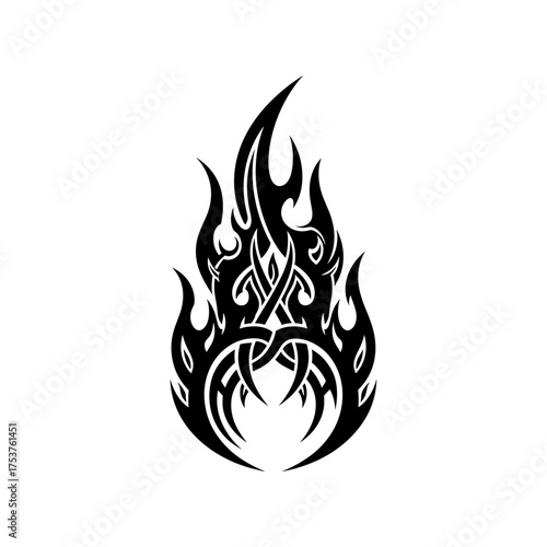 Bold tribal flame design for tattoo or graphic projects, adding an edgy and unique touch to your creative designs with abstract fiery elements