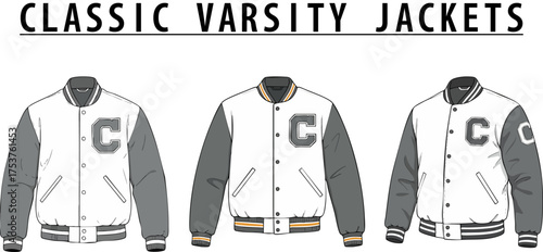 trendy varsity jackets showcase design variations against a solid black background