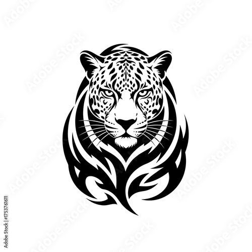 Striking jaguar illustration with bold black tribal accents, perfect for powerful branding, edgy designs, and fierce logo inspiration, modern and unique