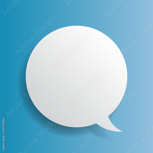 White speech bubble with shadow on blue background, vector illustration.