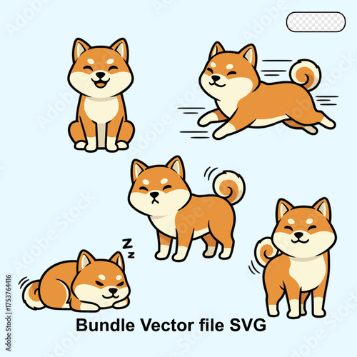 Shiba inu dog vector set in cute cartoon style. Perfect for pet branding, animal lovers, and playful character collections.
