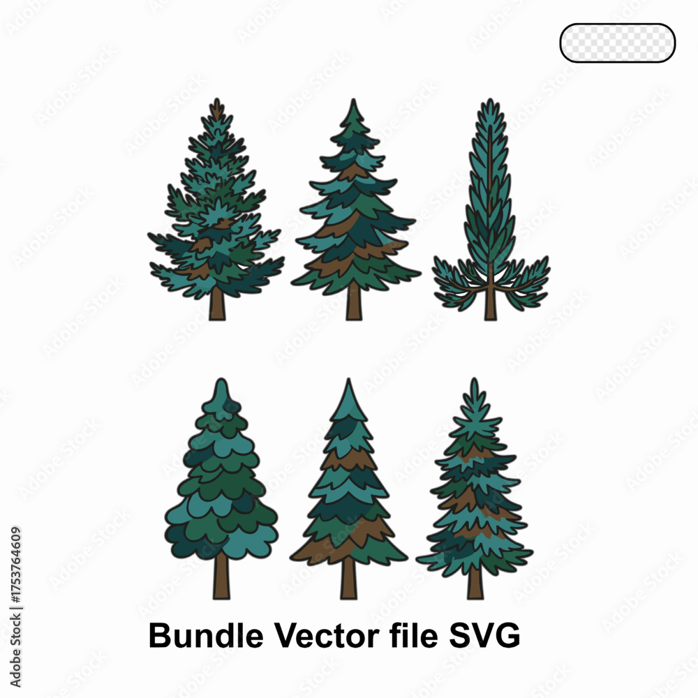 Fototapeta premium Pine tree and fir vector collection for winter and nature themes. Perfect for landscape design, Christmas scenes, and outdoor projects.