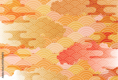 秋　和柄　オレンジ背景	