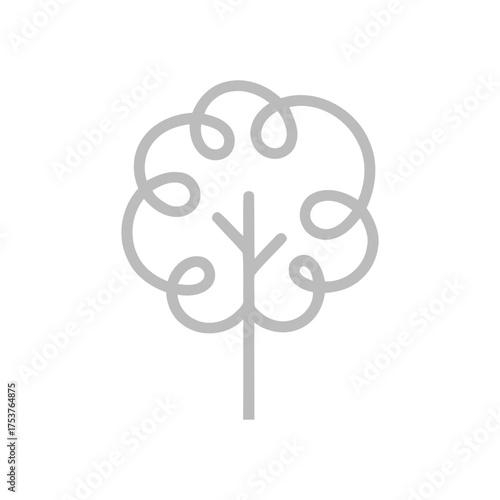 Tree icon with circular stylized leaves and branches on a plain white backdrop