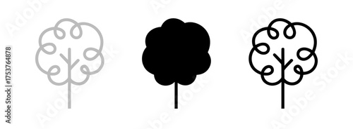 Three Tree Icons Featuring Gray, Black, and Outlined Simple Tree Shapes