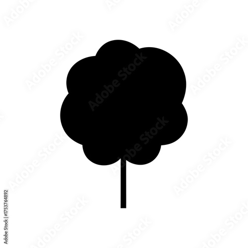 Simple Black Tree Silhouette with Rounded Crown Shape Isolated on White Background