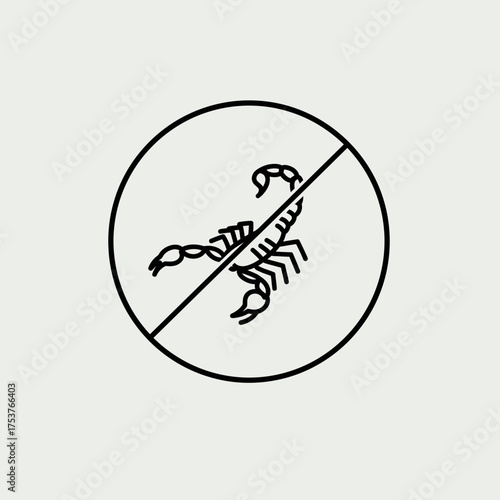 Forbidden Scorpion icon vector illustration, representing danger, poison, and no entry symbol within nature and outdoor settings