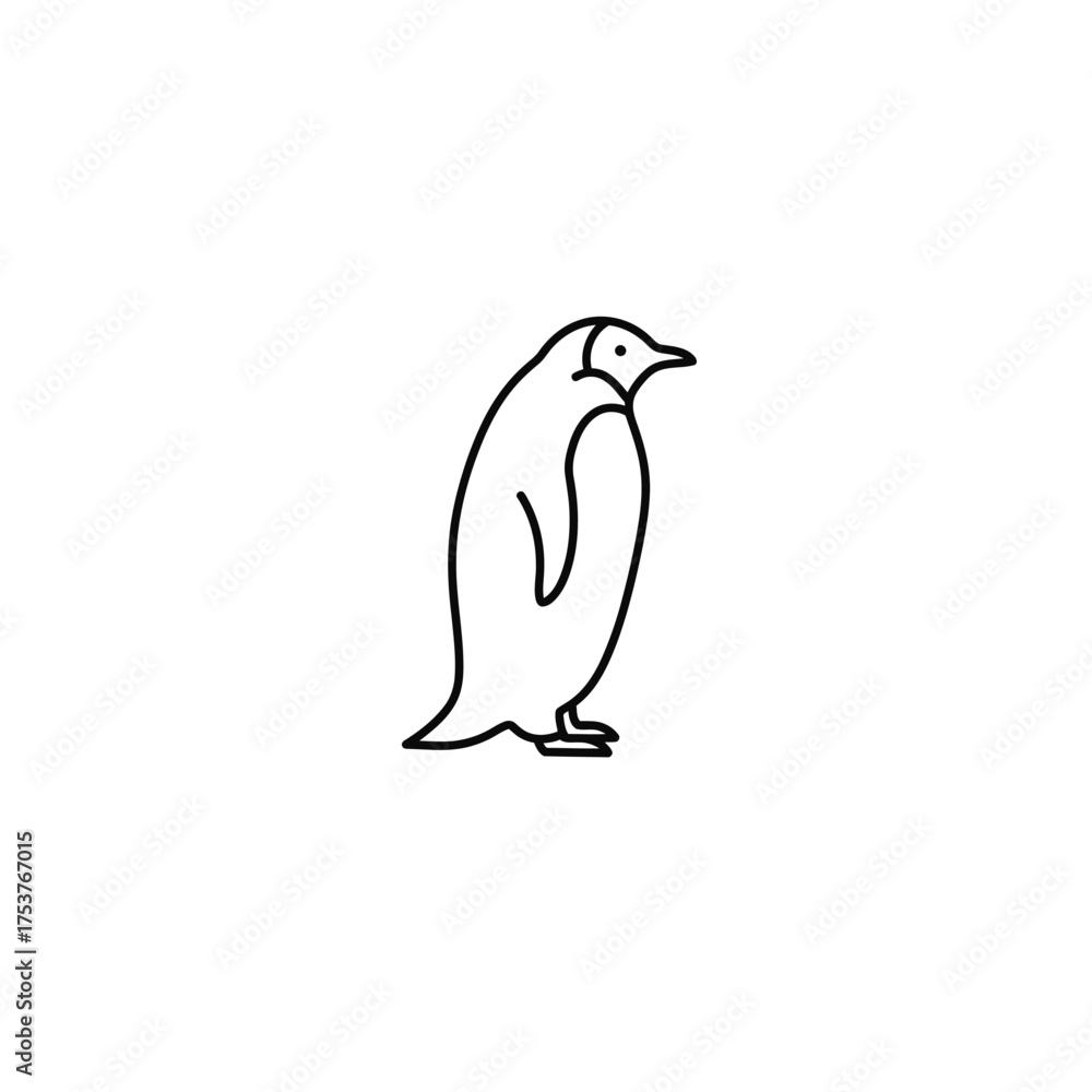 Obraz premium Elegant single line penguin icon, a minimalist vector graphic representing arctic wildlife and nature. This clean and simple animal symbol is isolated on a white background, perfect for logos