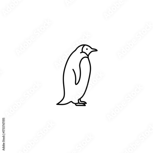 Elegant single line penguin icon, a minimalist vector graphic representing arctic wildlife and nature. This clean and simple animal symbol is isolated on a white background, perfect for logos