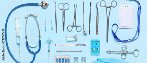 Medical supplies on blue ba...