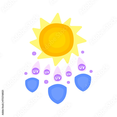 UV Protection Concept: Sunlight and Shield Icons Representing Ultraviolet Defense Mechanism