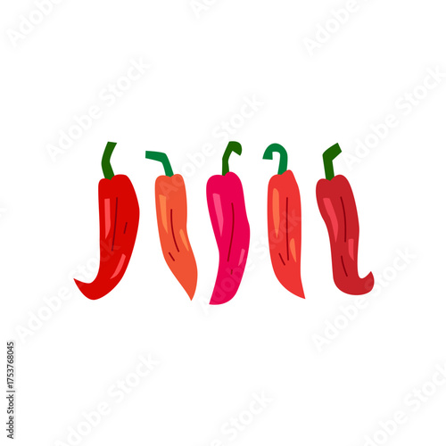 Vibrant Colorful Chili Peppers Illustration For Food, Design, And Market Graphics