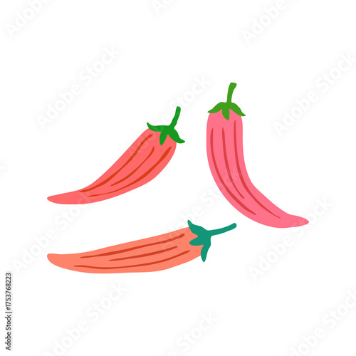 Colorful Chili Peppers Illustration With Green Stems For Food And Cooking Use