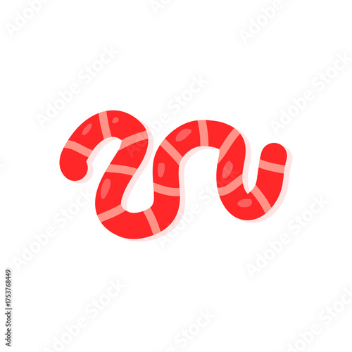 Playful cartoon-style red worm with shiny highlights and curved body. Great for kids’ content, animal-themed designs, educational visuals, and cheerful character illustrations.
