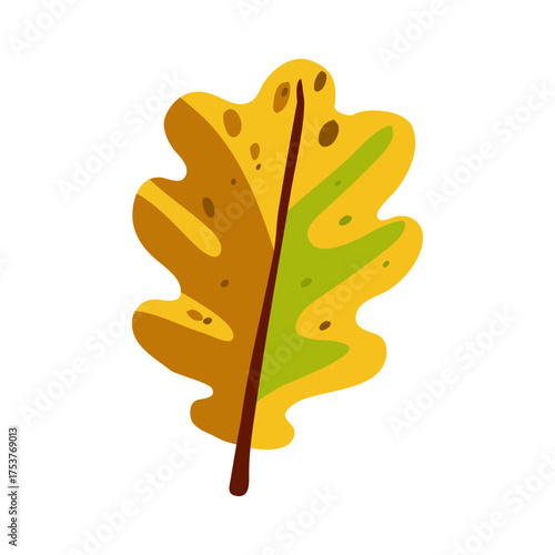 Autumn Oak Leaf Illustration With Yellow, Green And Brown Tones For Nature And Fall Theme