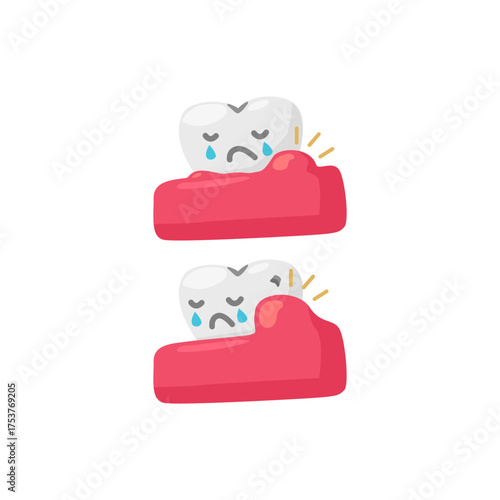 Two Sad Teeth Crying with swollen gums Representing Toothache And Dental Pain