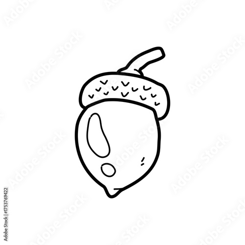 Simple Black And White Hand-Drawn Acorn Line Art Illustration