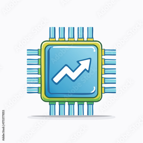 Depiction of a digital processor with an upward trend arrow, symbolizing growth