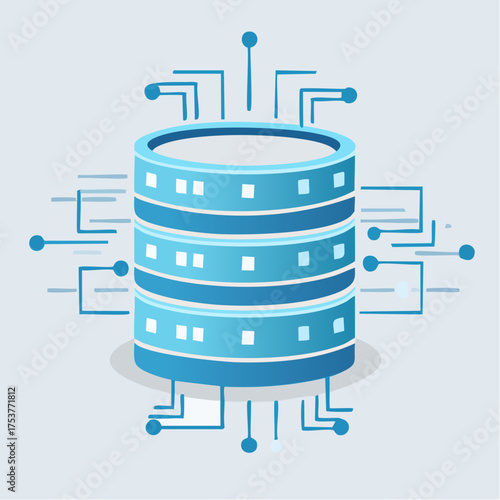 Digital Database Architecture Depiction Illustrating Data Storage and Cybernetic Connection