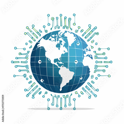 Global network connection abstract concept with earth globe and circuit board design element