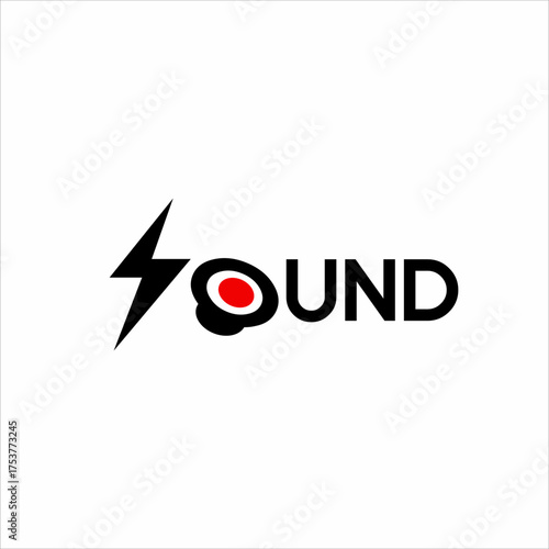 Design the word "Sound" with the symbol of a loudspeaker and lightning.