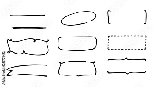 Vector set of hand drawn rustic frames and banners. Doodle brush stroke style with decorative tags, highlights, and labels. Perfect for headlines, notes, social media posts, and graphic projects.